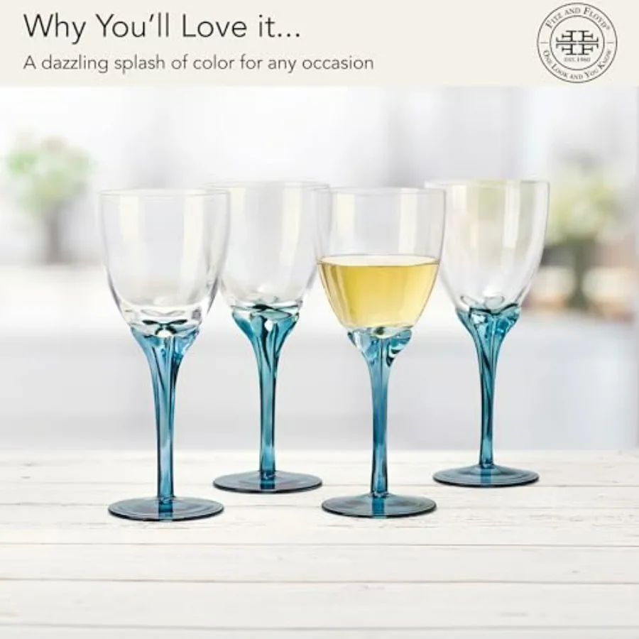 Jardin Набор из 4 бокалов для вина с синим цветочным принтом, 14 унций