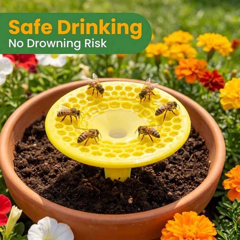 Bee Water Station Garden Stake Yellow Blue Bird Bath Insect Waterer with Safe Landing Pad for Bee Butterfly Garden Decor