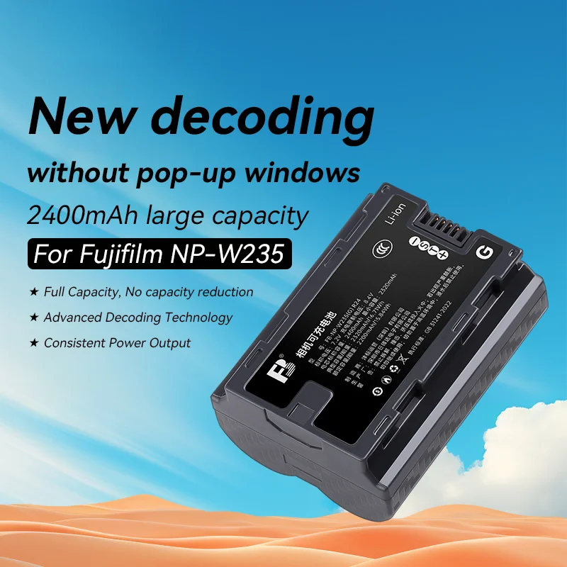 FB NP-W235 2400mAh Battery Charger Set, Carbon fiber battery for Fujifilm X-T5 X-T4 X-H2 X-H2S X-S20 GFX100S GFX50SII