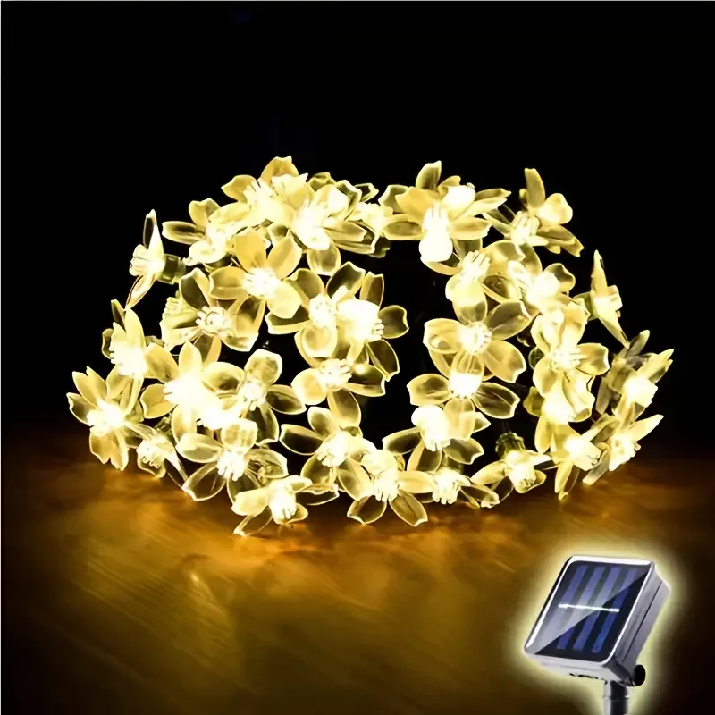 Solar 50LED Cherry Blossom Lights, Suitable For Festive Parties Christmas Garden Scene Decoration, Warm White