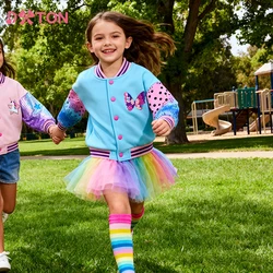 DXTON Girls Baseball Coat Autumn Butterfly Girls Teenage Outerwear Fashion Children's Sport Jacket Single-breasted Kids Clothes