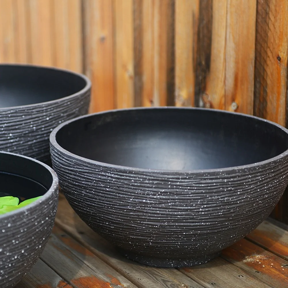 Round Frosted Plastic Basin for Aquatic Plants Container with Stone-Like Appearance for Indoor Outdoor Use Round