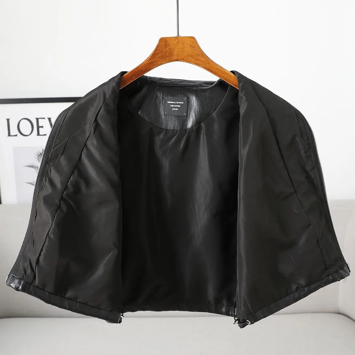 Colete de Couro PU com Gola Alta para o Outono, Novo Estilo, Jaqueta Sem Mangas Feminina