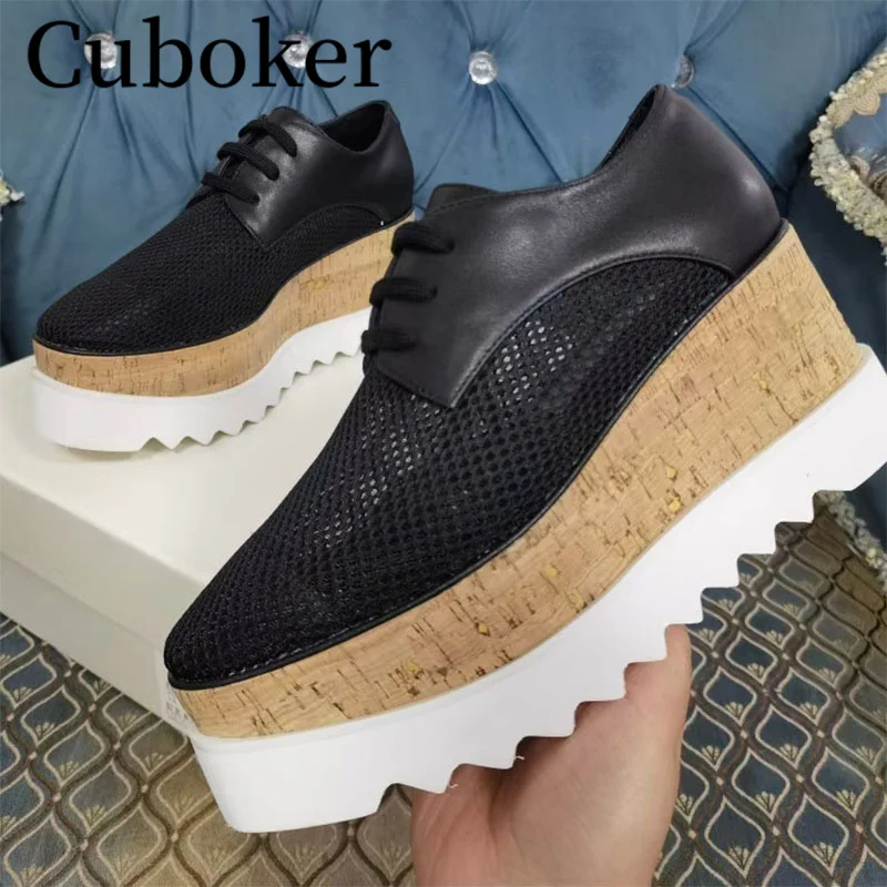 Platform Wedges Leather Shoes White Oxfords Shoes Dress Formal Office Ladies Career Shoes Women Thick Sole 8cm Antiskid Shoes