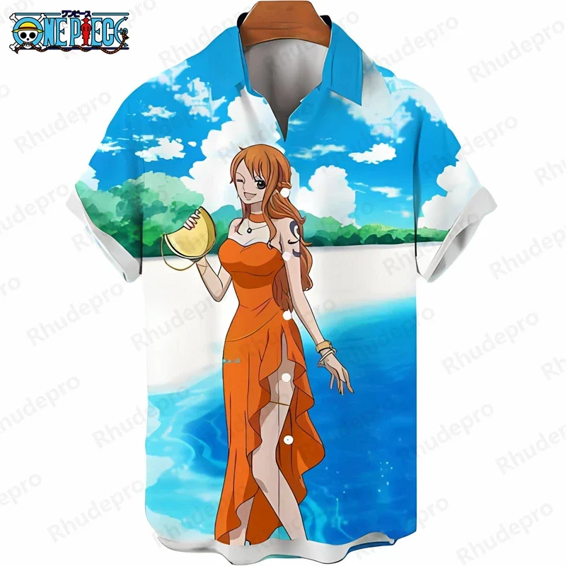 Men's One Piece Hawaiian Shirt Summer Tropical Palm Leaf Print Short Sleeve Casual Anime Kids Clothes Loose Beach Shirt Tops