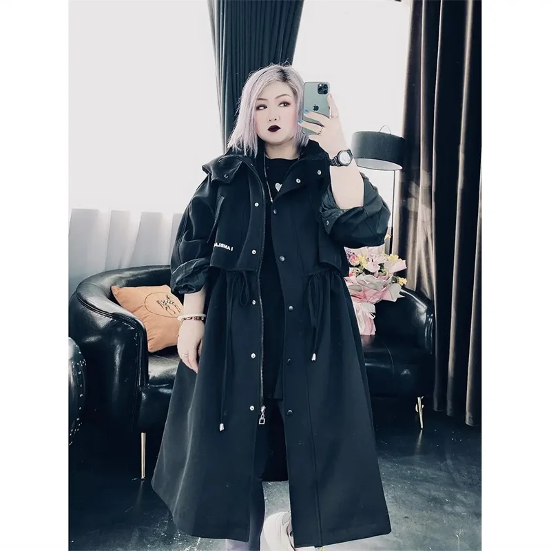 2023 Autumn Winter Coat Over The Knee Women's British Fat MM Loose Casual Casual Long Coat Women Trench Coat Solid Color Commute