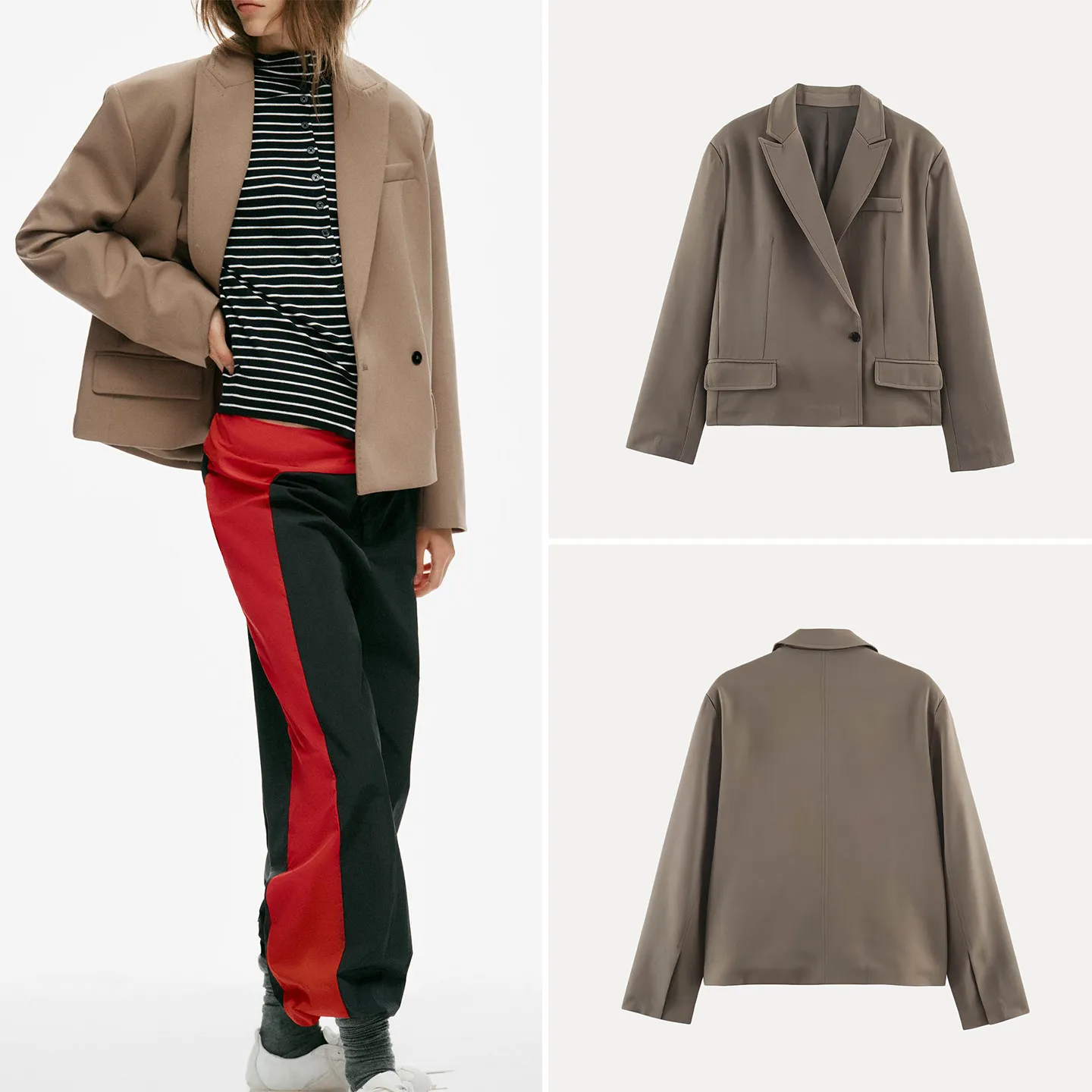 Women's Autumn 2026 New Long Sleeve Notch Collar Loose Short Line Suit Jacket Standard Fit Regular Length Other Material 100%
