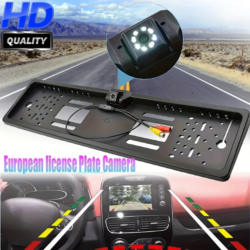 [8LEDs European License Plate Rearview Camera] Frame Reverse Car Backup Camera Universal for Truck Car SUV, Camper Pickup etc.