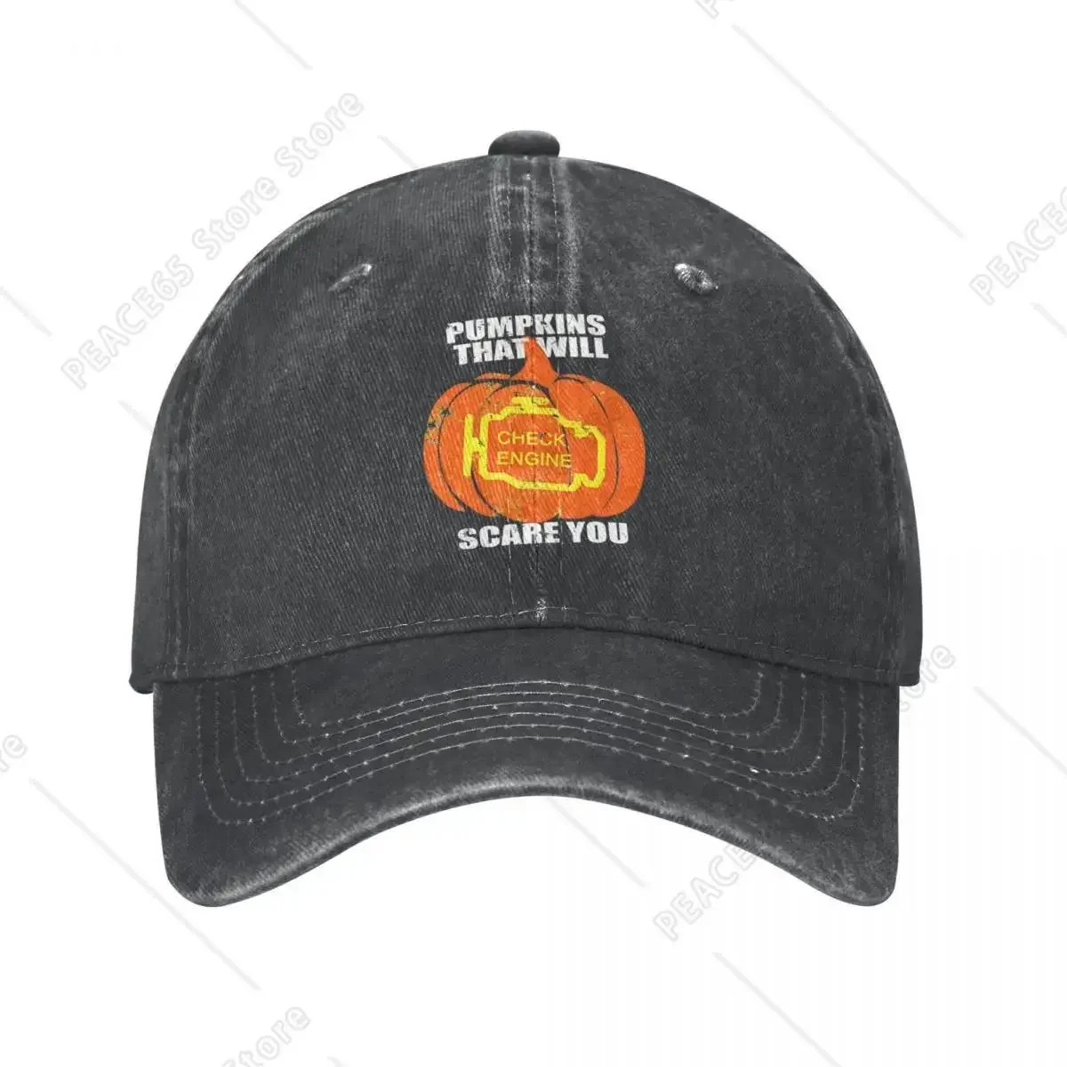 Halloween Check Engine Pumpkin Baseball Caps Vintage Distressed Washed Snapback Hat Unisex Style All Seasons Travel Hats Cap