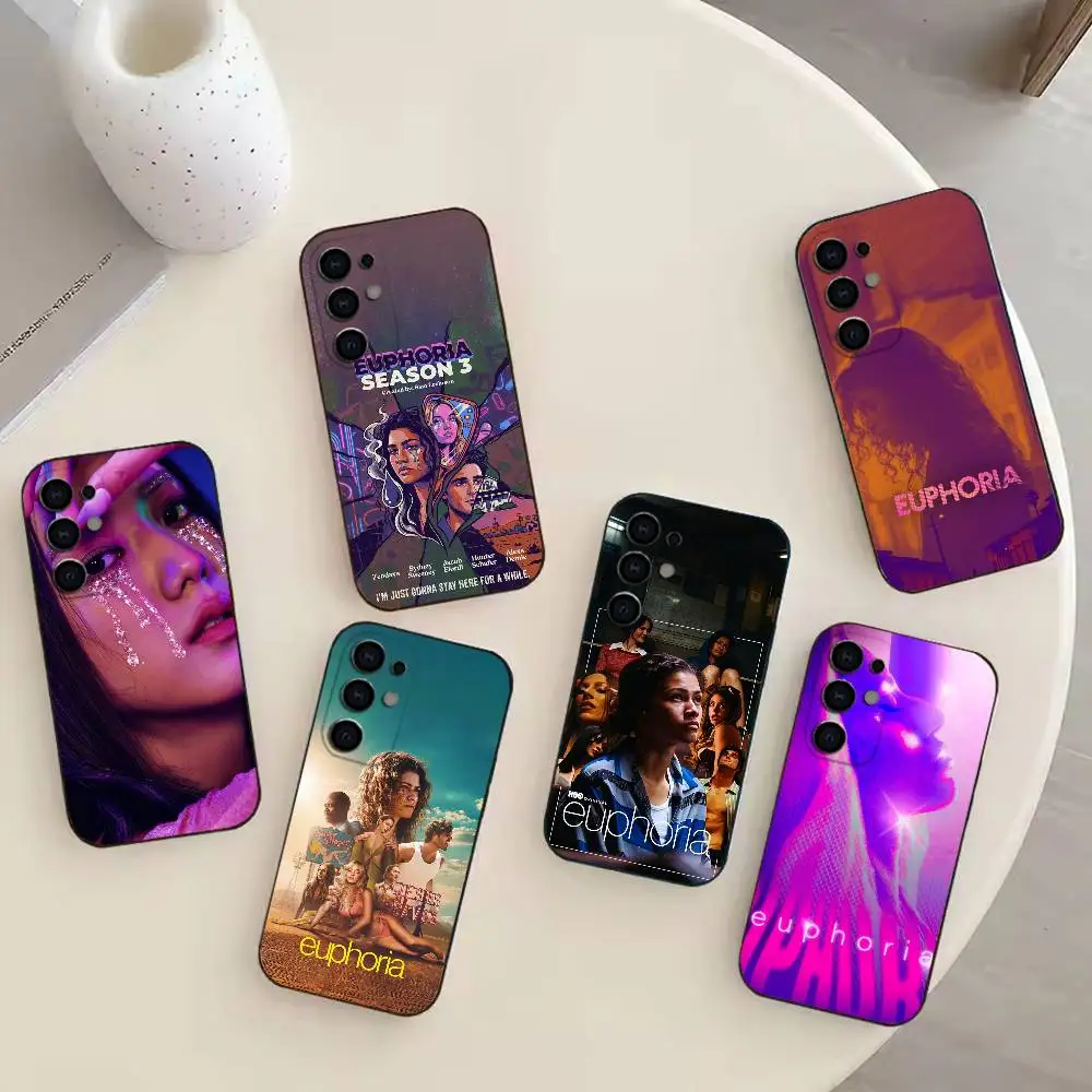 Coque de téléphone Hot TV E-Euphoria pour Samsung S26,25,24,21,22,23,30,20,Ultra,Plus,Fe,Lite, couverture souple noire
