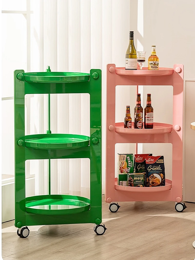 Mobile color matching round coffee table cream wind bedside table tray storage cart rack image 4