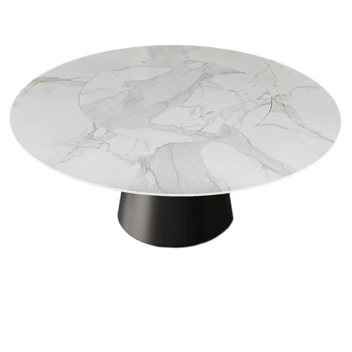 

Italian luxury rock marble embedded turntable household round dining table