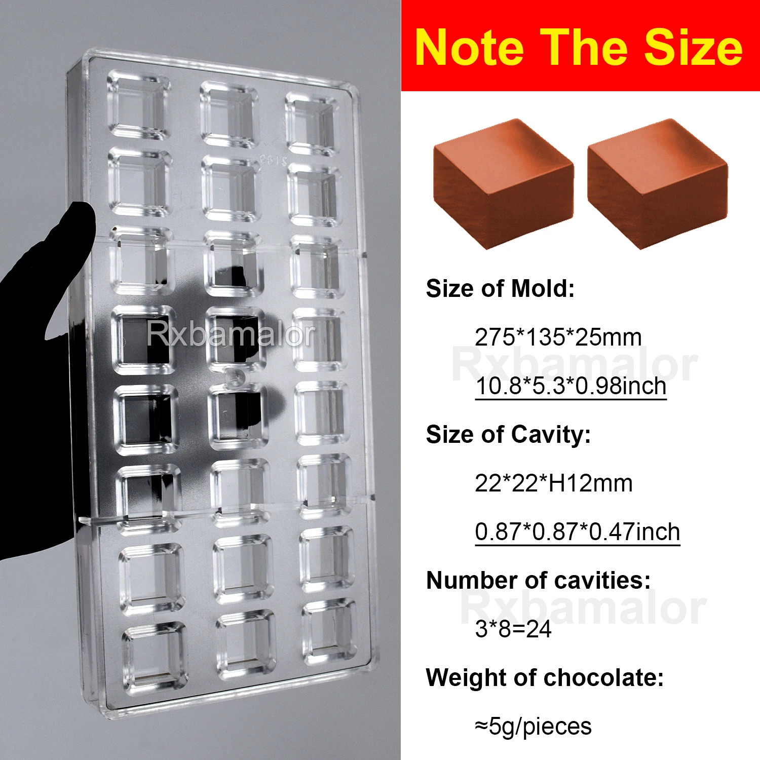 Polycarbonate Chocolate Mold Professional Cube Shape for Candy Bonbons 24 Cavity 5g/Pieces Confectionery Baking Pastry Tools