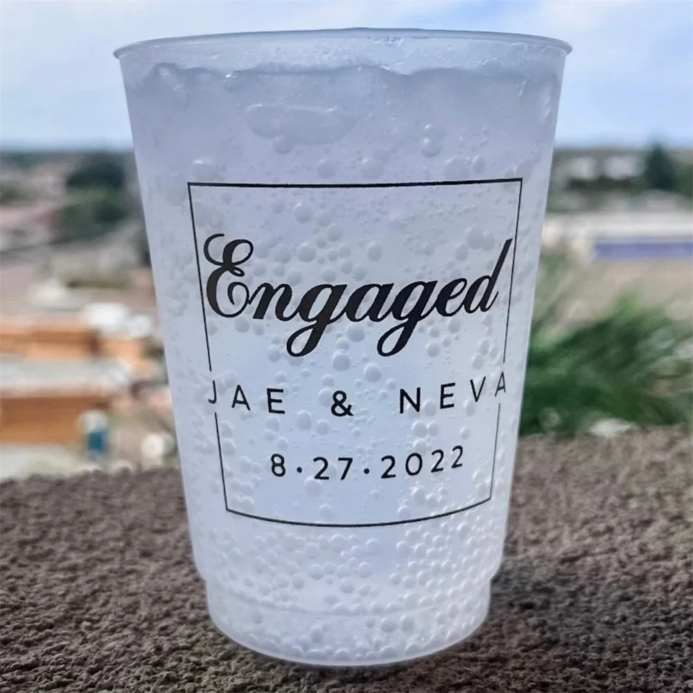 

Engagement Shatterproof Cups, Custom Engaged Cups, Frosted Plastic Cups, Modern Engagement Party Decor, Engagement Party Favor,