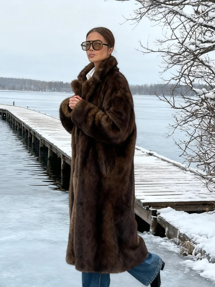 معطف نسائي طويل غير رسمي من الفرو الصناعي فضفاض بلون سادة وأكمام طويلة سترات فروي للسيدات معاطف شتوية دافئة