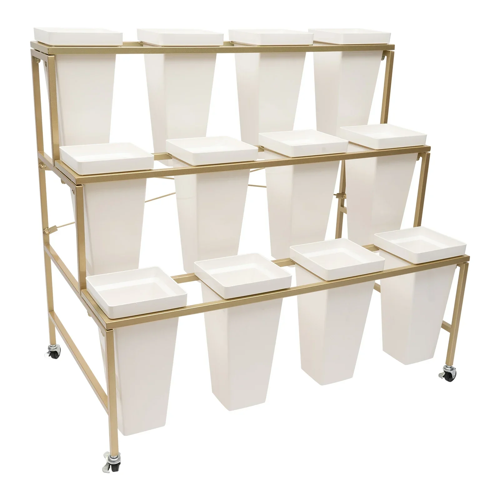 

3-слойная металлическая сверхмощная передвижная подставка для растений с колесиками, подставка для цветов, 12 шт., ведро для внутреннего и наружного сада, флориста