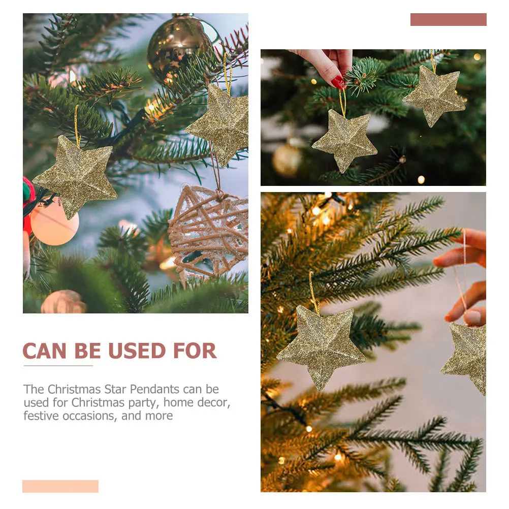 

30 Pcs Ornaments Glitter Star Hanging Garlands New Year Pendant Bulk Christmas Decor Holiday Stars Decorations