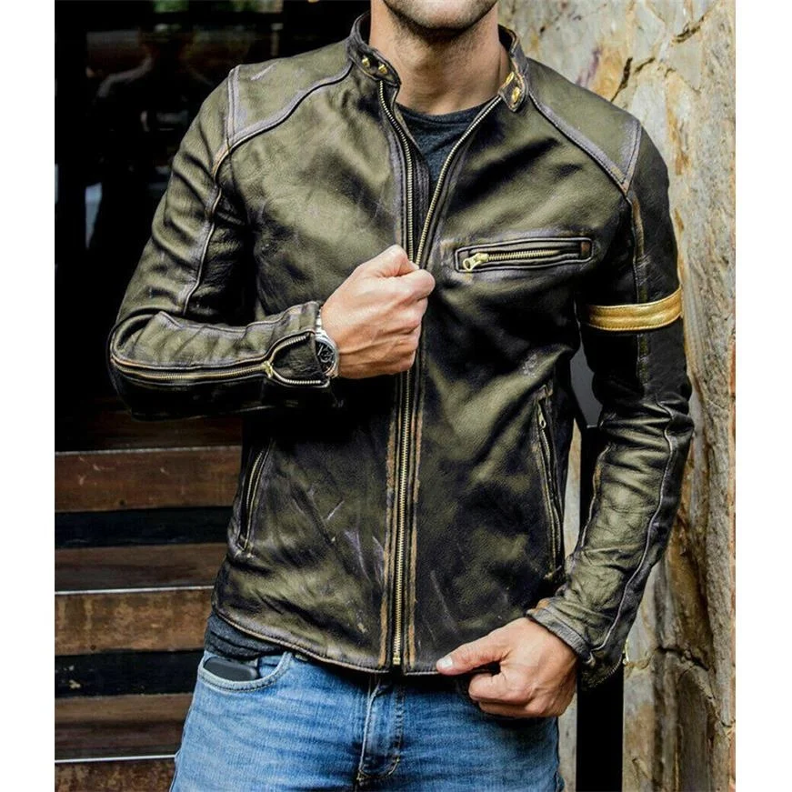 

Men's Leather Jacket Teenage Standing Collar Zipper Five Sleeve Winter Casual Other Material 100% Deformable
