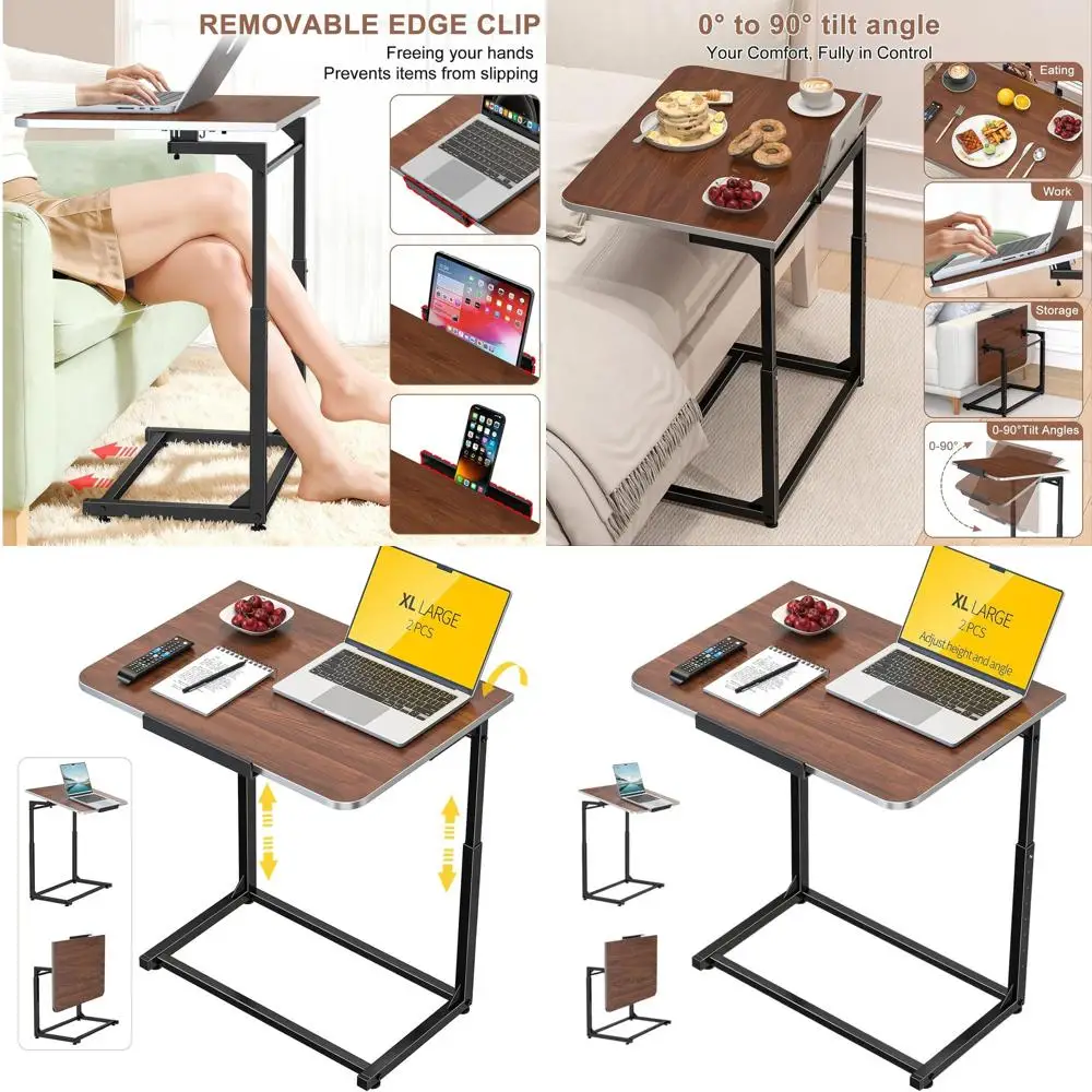 

Oversized TV Dinner Tray Set for 2, Adjustable Couch Bed Eating Table, Heavy-Duty Laptop Desk with 8-Height & 90° Tilt, C-Shaped
