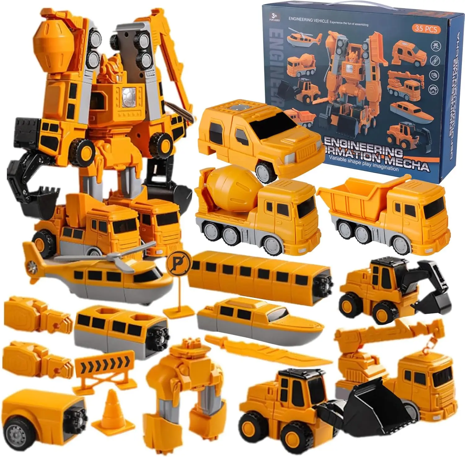 

Magnetic Transform Engineering Car Assembled Toys with Storage Box, Toys for Toddlers 3-4, Magnetic Blocks for Kids Age 3-5, Out