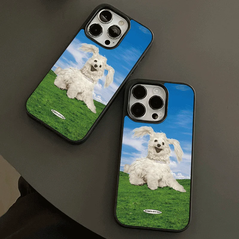 Blue Sky Happy Cute Dog Black Edge Soft Shell Phone Case for IPhone 15 14 13 12 11 Pro Max XR XS 7 8 Shockproof Soft Case Fundas