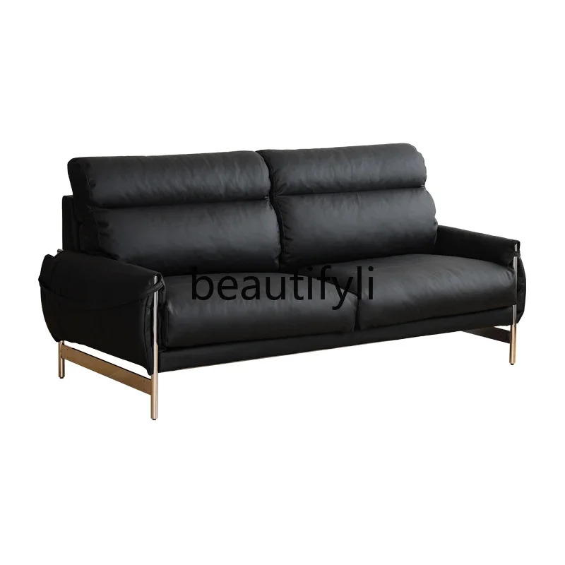 

x11Leather sofa Nordic retro leather living room three people straight row modern simple high backrest