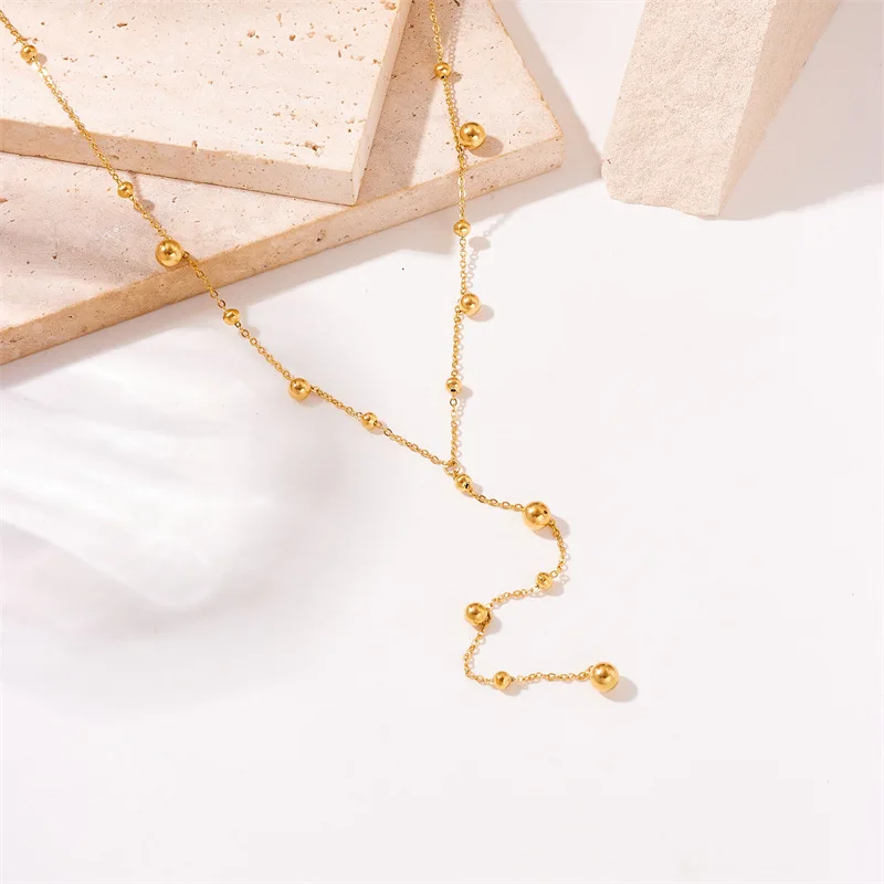 316L Stainless Steel Gold Color Beads Long Pendant Necklace For Women Fashion Choker Clavicle Chain Jewelry Gift Wedding image 3