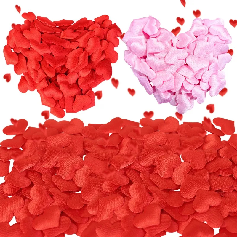 1000/100pcs Padded Fabric Throwing Petals 3D Sponge Heart Table Bride Wedding Valentine's Day Party Decor Hand Throwing Petals