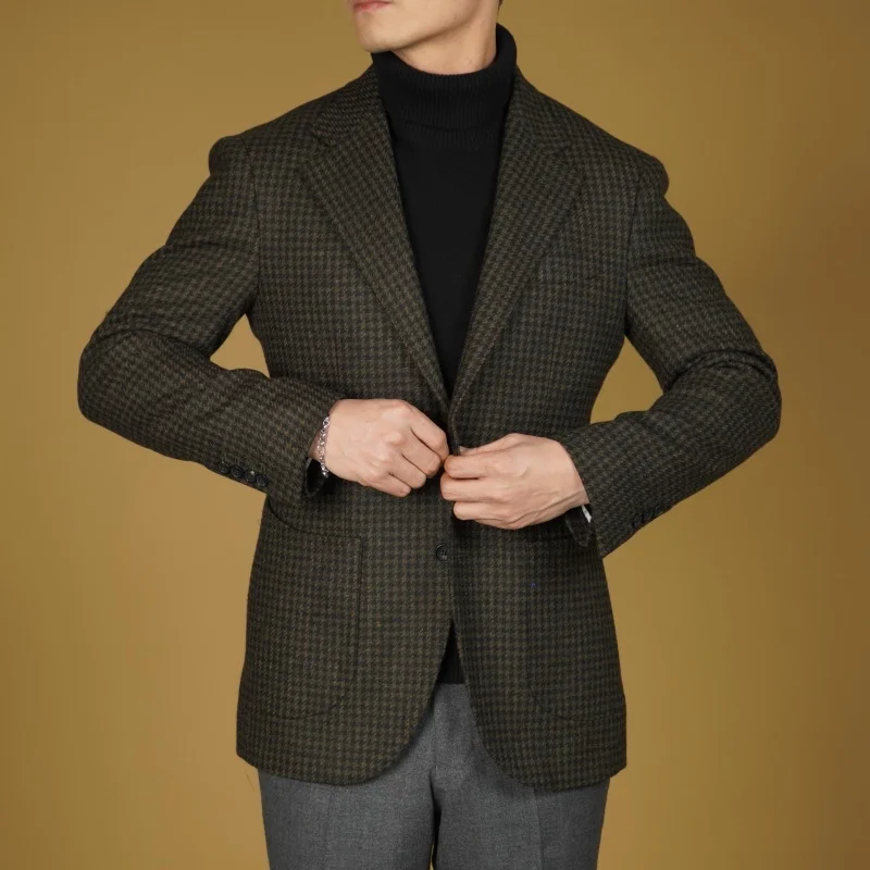 

Dark Green Plaid Men's Blended Blazer Formal Ltalian-style Jacket Elegant men's suit perfect for business parties