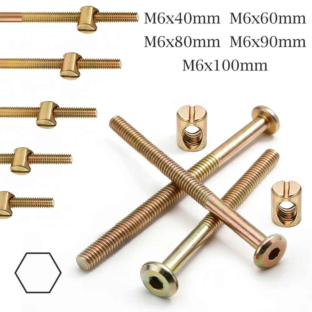 Furniture Hardware Barrel Nut - 10개 M6 육각 소켓 가구 볼트,