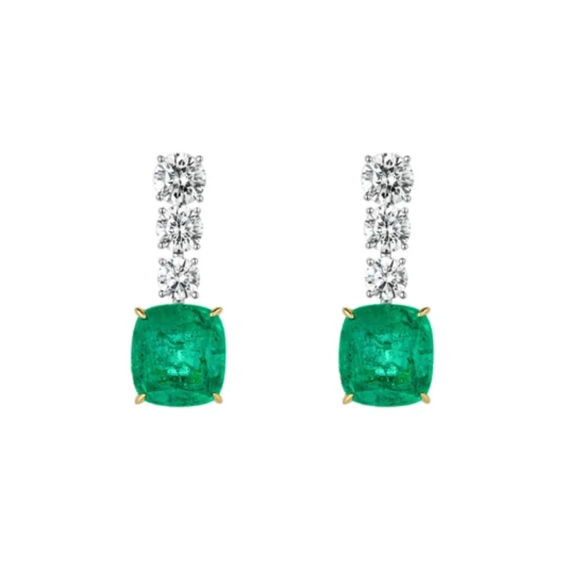 

Серьги CAMEO из серебра 925 пробы с синтетическим цирконом, изумрудные квадратные серьги с четырьмя когтями и белыми бриллиантами, универсальные ювелирные серьги