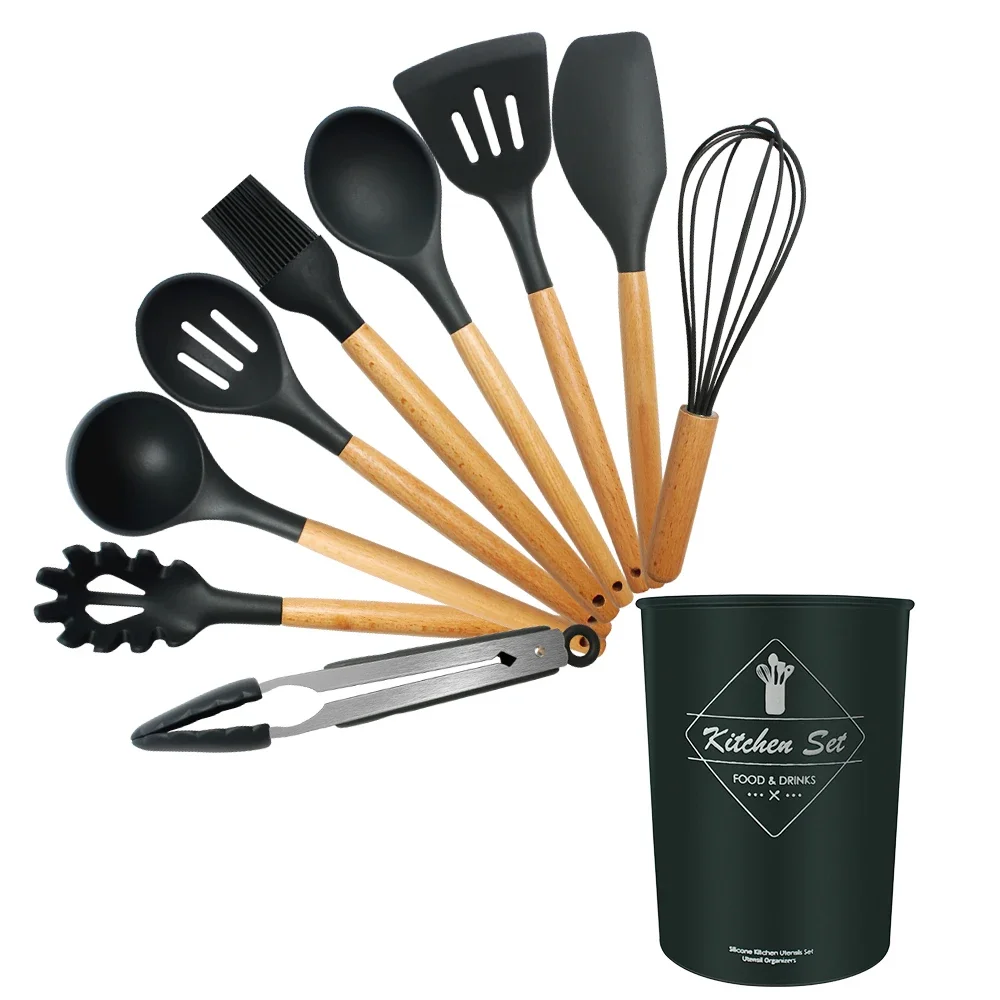 9/11/12Pc Silicone Kitchen Utensils Set Non-stick Spatula Shovel Wooden Handle Cooking Tools Utensilios Kitchen Accessories Tool