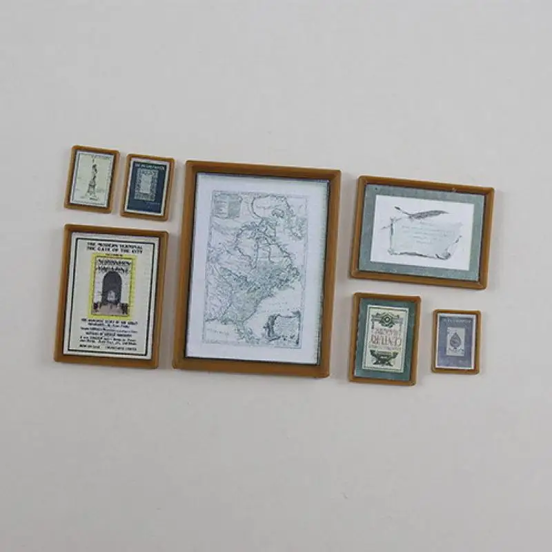 1Set 1:12 Puppenhaus Miniatur Vintage Malerei Wandbild Fotos Wand Bild Szene Dekor Puppenhaus Zubehör