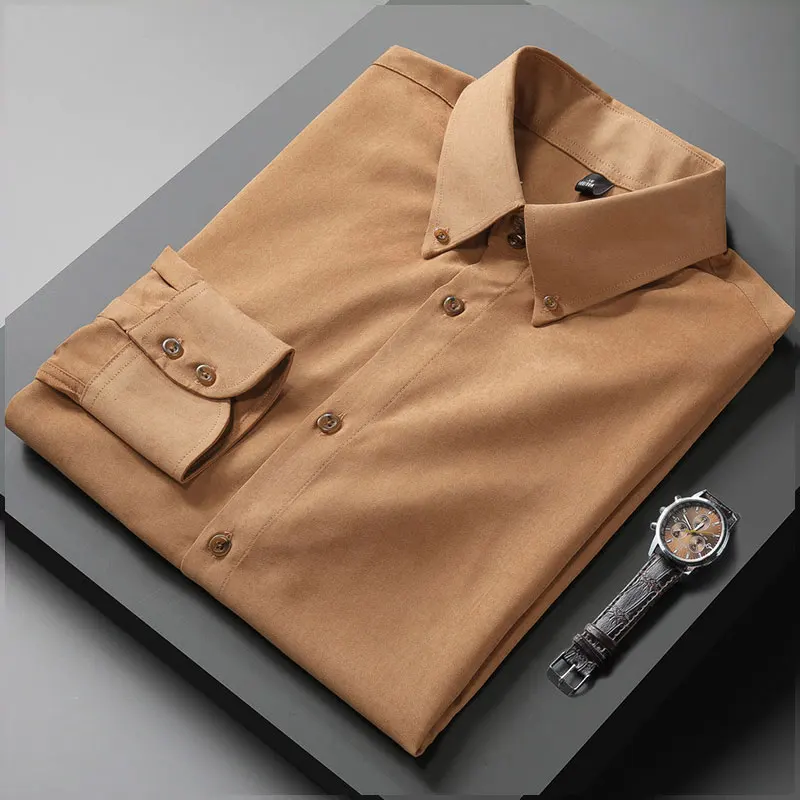 

Spring KPOP Fashion Style Harajuku All Match Ropa Hombre Loose Slim Fit Casual Shirt Square Neck Button Solid Long Sleeve Blusa