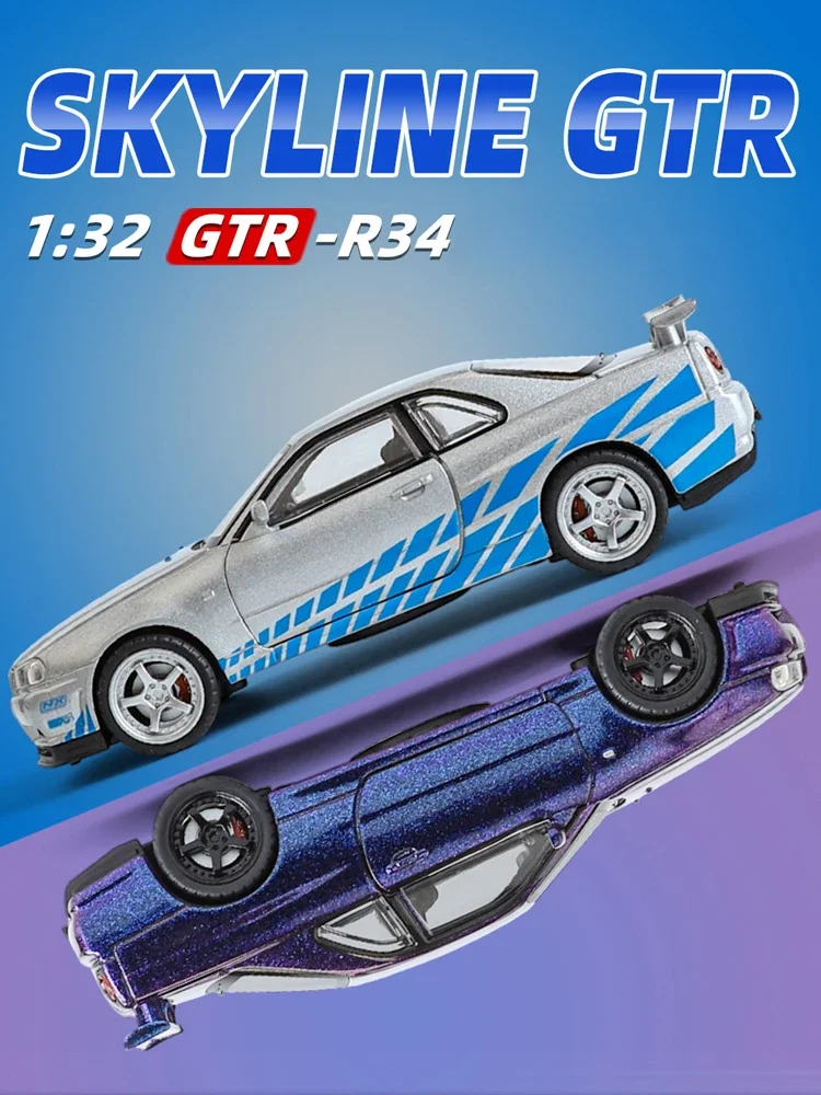 Diecast 1/32 Nissan Skyline GTR34 Sport Car Model Simualtion JDM Fast & Furious Casting Toy Vehicle Boy Gift Collection Voiture