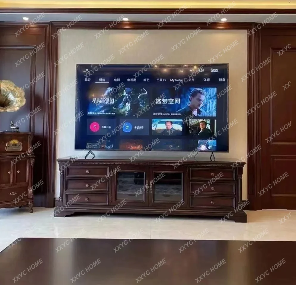 Country retro furniture home solid wood TV cabinet large living room