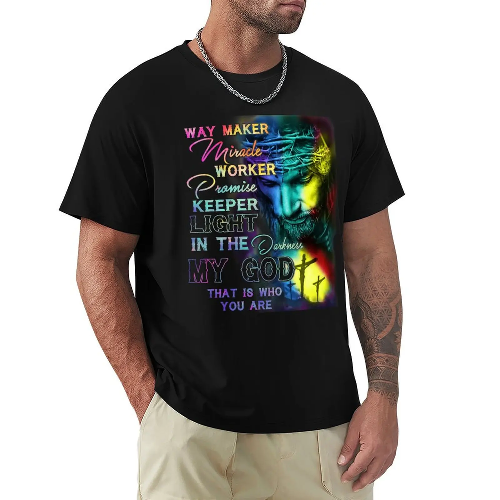 Way Maker Miracle Worker Colorful Jesus Shirt Cross Love Jesus back T-Shirt new edition sports fans mens designer t shirt