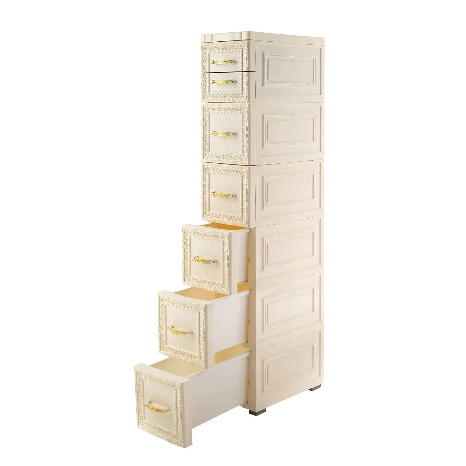 6Tier Bathroom Floor Cabinet Vertical Storage Unit with Drawers and Casters