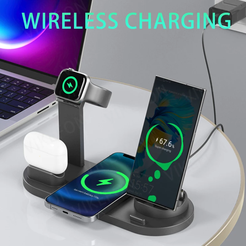 

Беспроводное зарядное устройство Type-C/Micro-USB для iPhone 17 16 Pro Max 15 14 13 12, Samsung S24 S25, Xiaomi, Airpods Pro2/1 – Подставка для быстрой зарядки