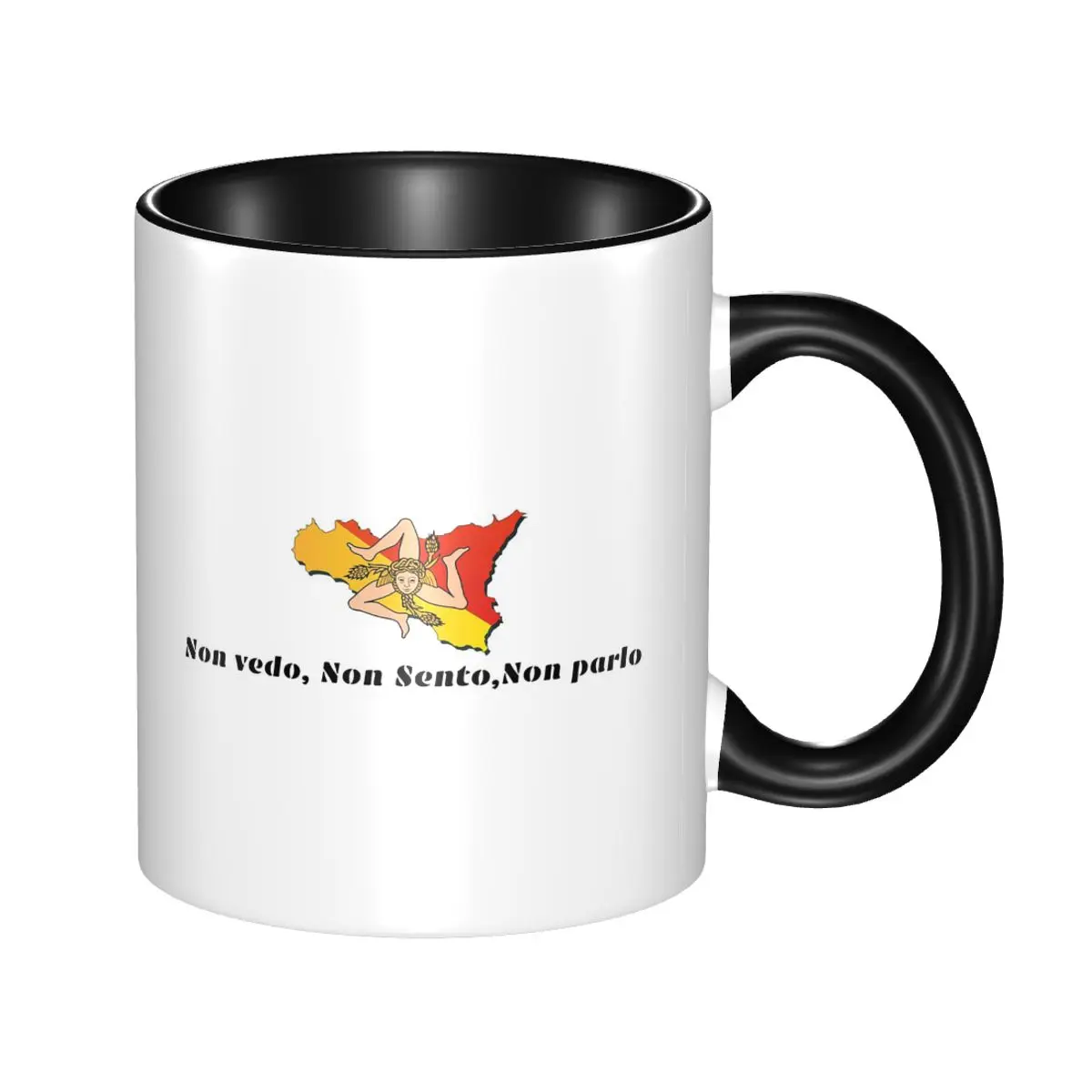 Taza de Cerámica Divertida con la Bandera de Sicilia, Italia, Sin Vedo, para Café, Té, Leche, Regalo para Hombre o Mujer