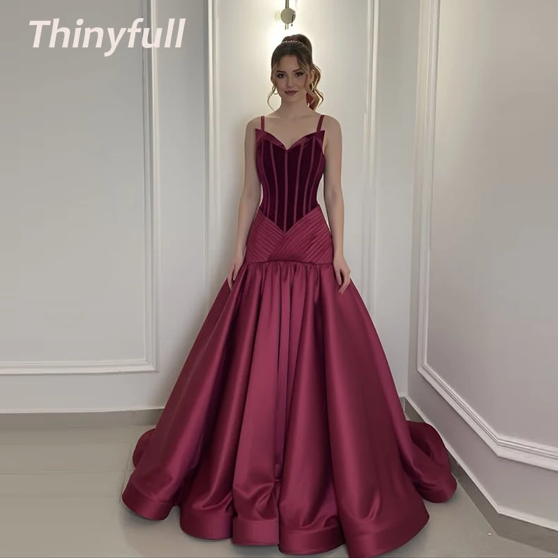 

Thinyfull A-line Satin/Velvet Prom Dresses Sweetheart Sleeveless Evening Party Gown Long Formal Dress robes de soirée Customized