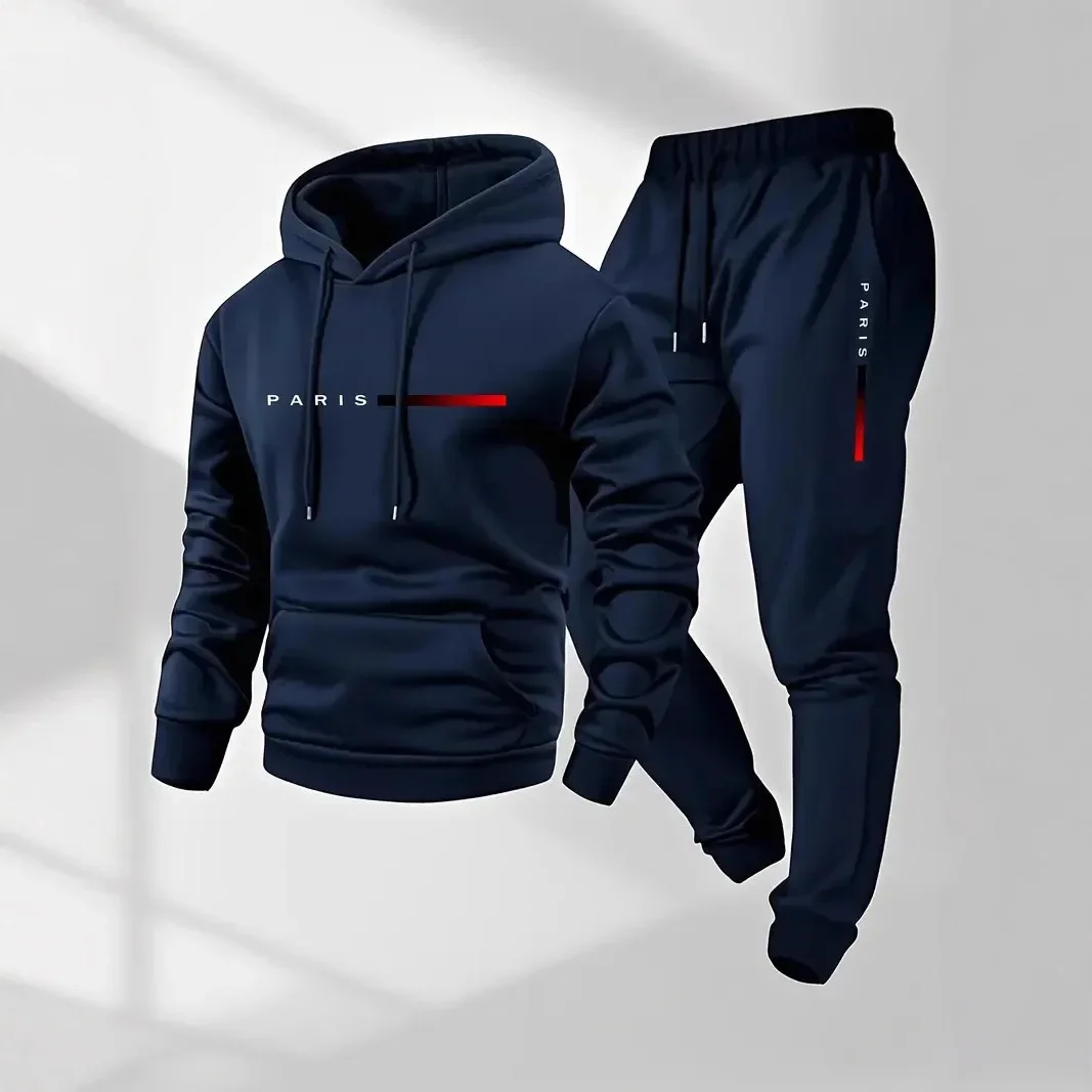 

A men's and women's universal Paris-style letter-printed hooded sweater and belted sports outfit, a casual and fashionable stree