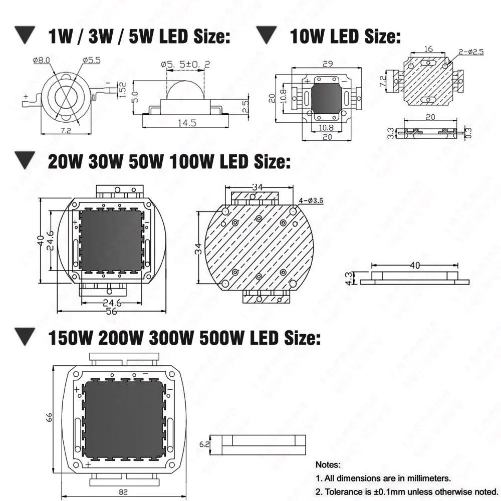 Multi Color High Power LED Chips 1 3 5 10 20 30 50 100w Watt Royal Blue Green Deep Red Orange Yellow Amber Pink COB Matrix Beads