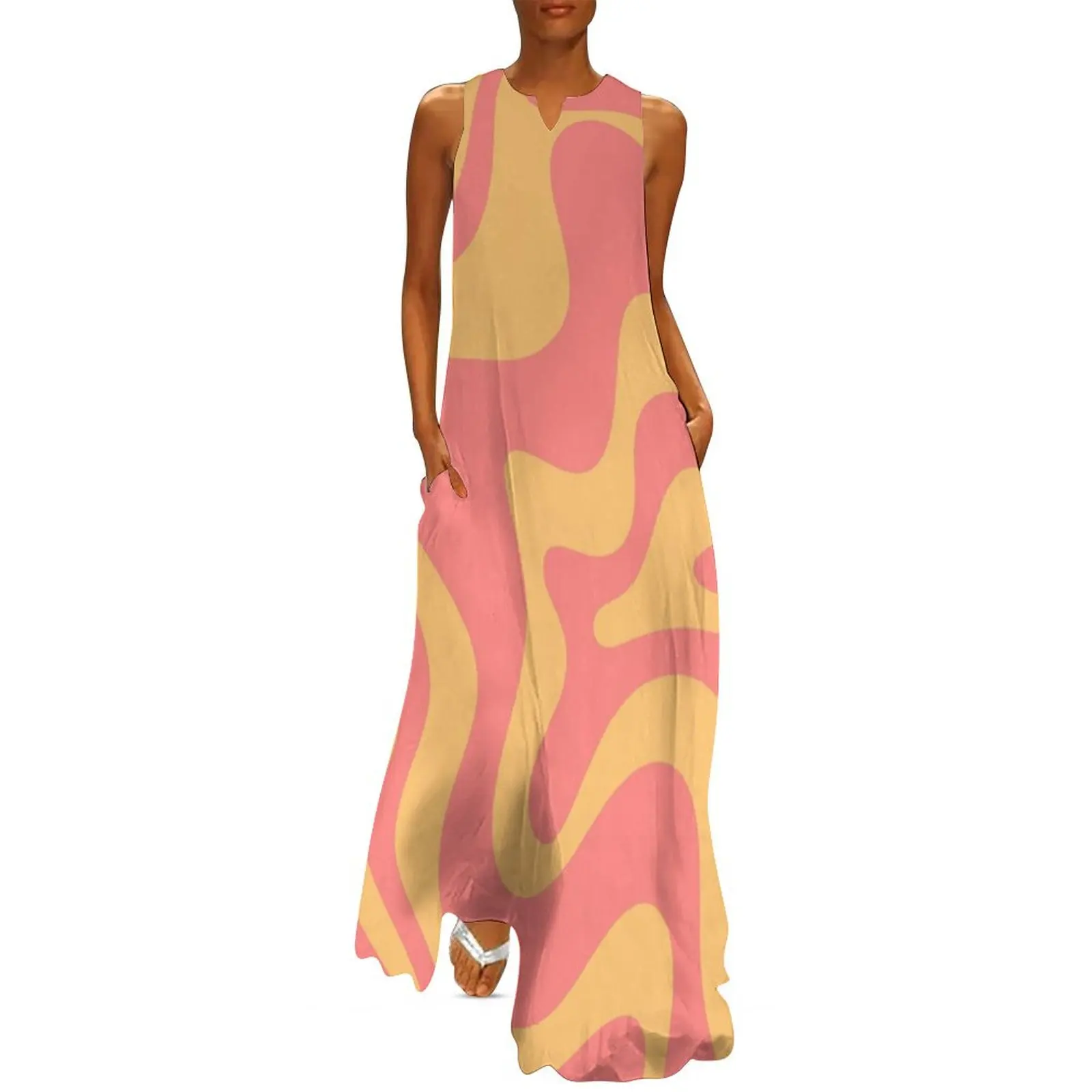 Liquid Swirl Retro Modern Abstract Pattern in Pink and Mustard Yellow Long Dress dresses for prom women's summer jumpsuit Dress