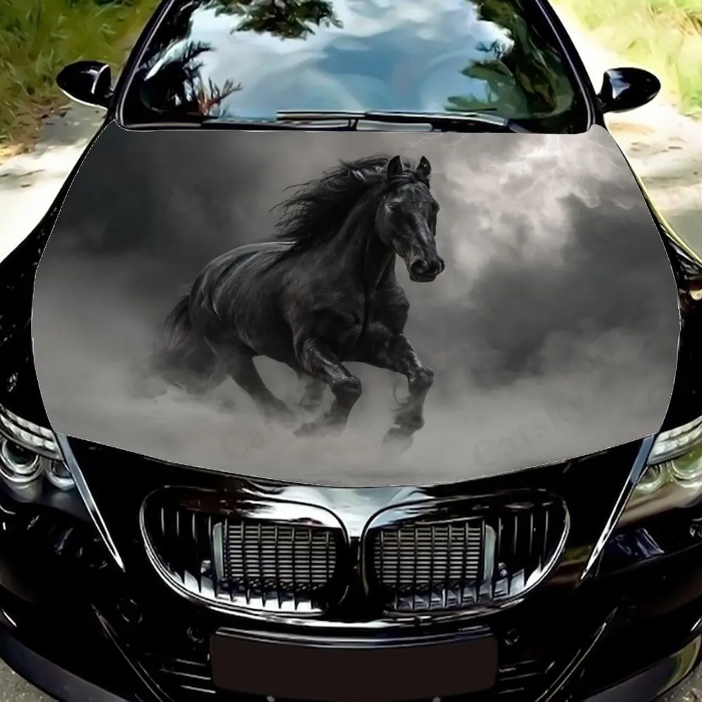 

Виниловая пленка на капоте автомобиля «Черная лошадь в движении» — водонепроницаемая, самоклеящаяся, наклейка для защиты поверхности для автомобильного двигателя, Realisti
