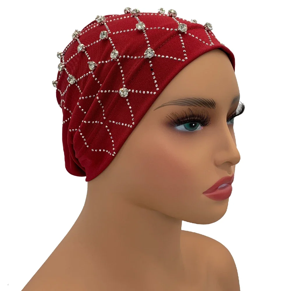 Muslim Inner Hijabs Islam Under Scarf Cap Stretchy Headscarf Bonnet Turbante Mujer Rhinestone Head Wraps for Ramadan Women