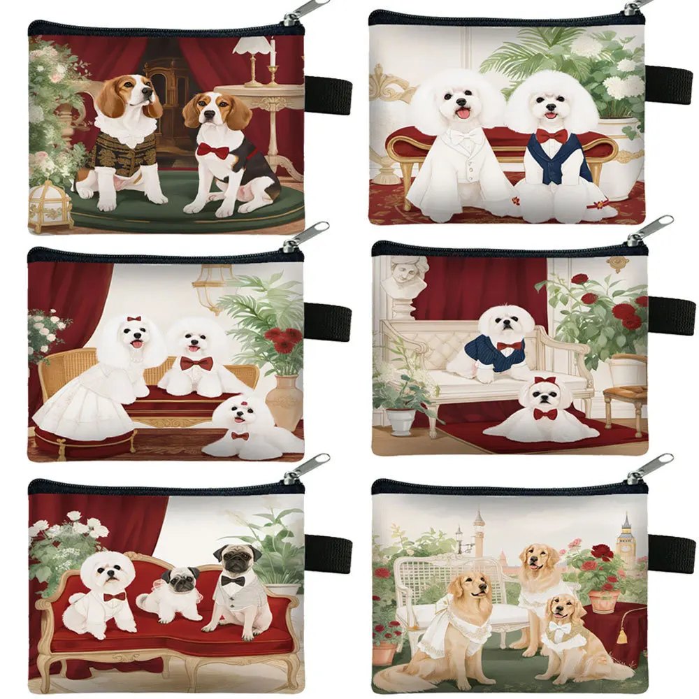 Cartoon wedding dog children's coin purse, dog card case, coin square storage case zip wallet portfel mały