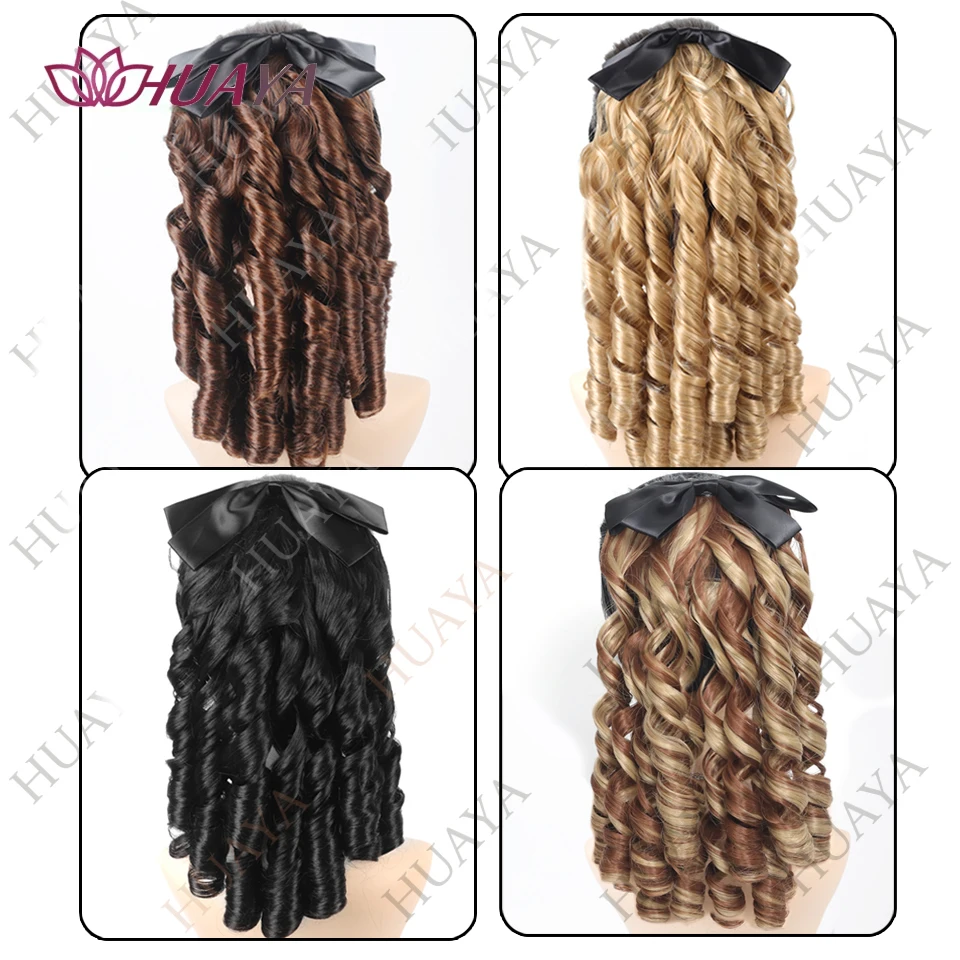 Ekstensi Rambut Ekor Kuda Keriting Panjang Rambut Palsu Ekor Kuda Putri Gulungan Romawi Sintetis, Potongan Rambut Palsu untuk Wanita dengan Sisir