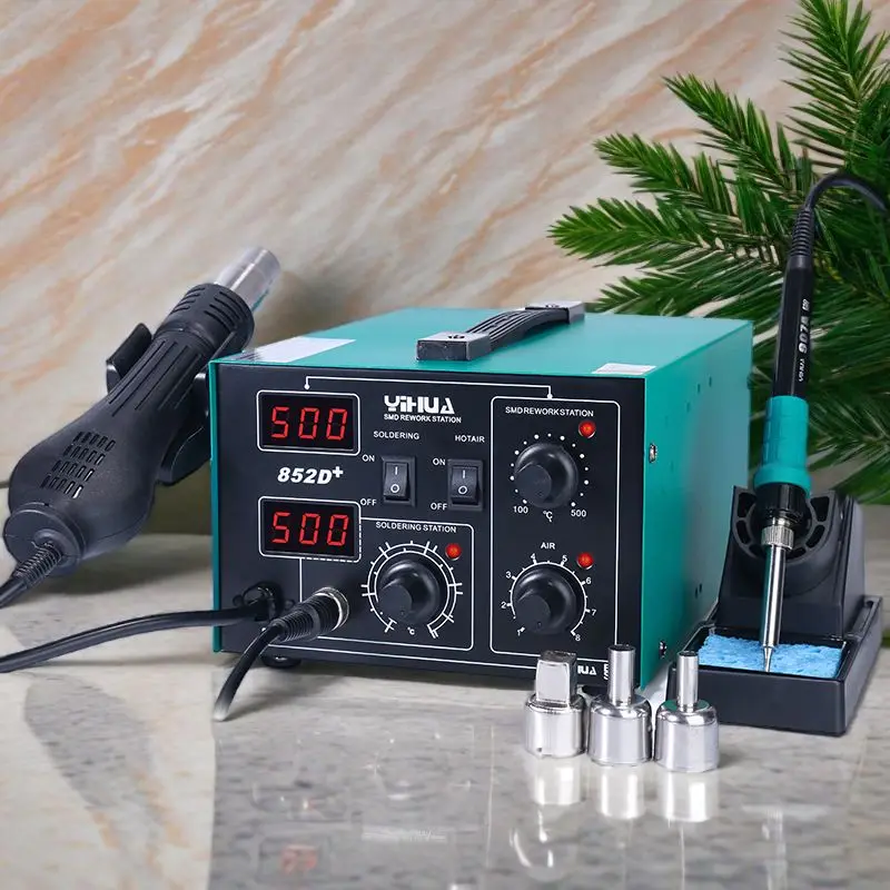 

YIHUA 852D+ 2 in 1 Digital heat gun soldering iron pump hot air dismantling soldering iron SMD repair welding table