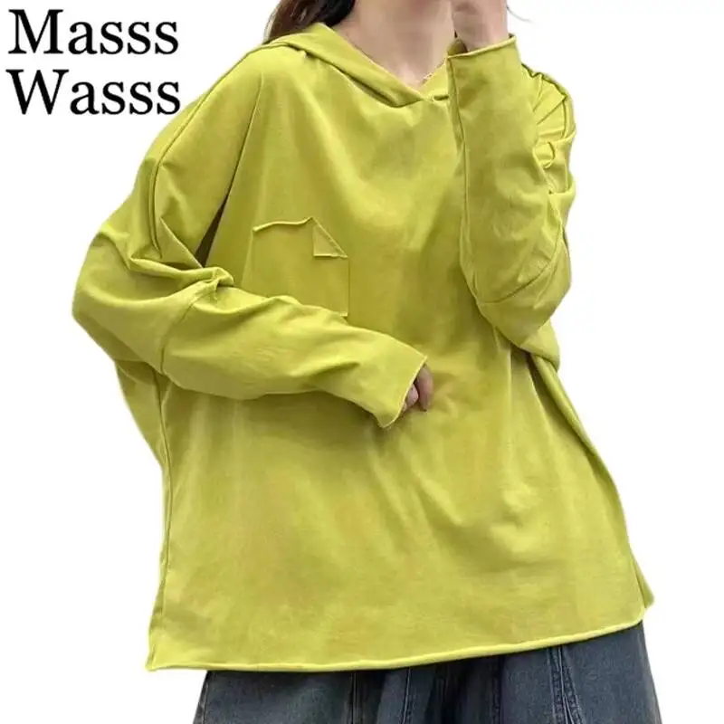 

Mass Wasss 2025, летняя корейская одежда, модные женские футболки с капюшоном, женские роскошные свободные повседневные классические хлопковые лоскутные топы